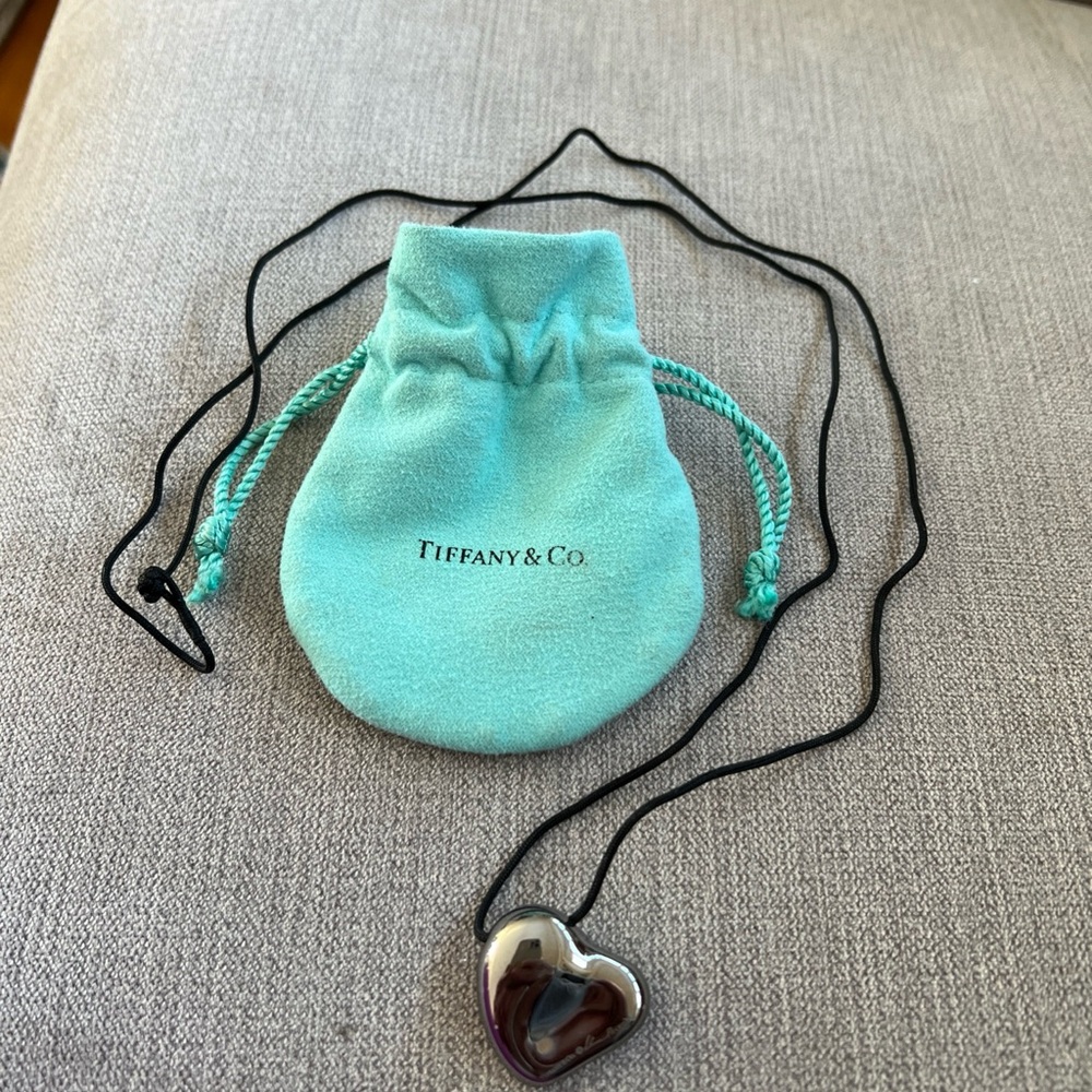 Tiffany & Co. Elsa Peretti Ruthenium Silk Cord Necklace Full Heart